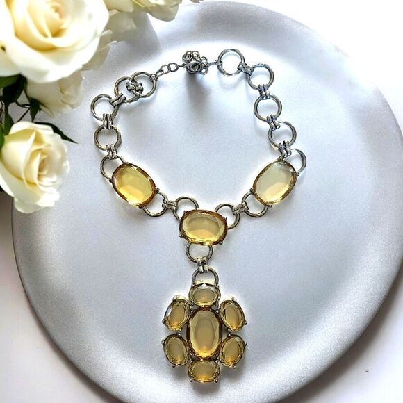 Y DROP Crystal Statement Necklace - Picture 1 of 12